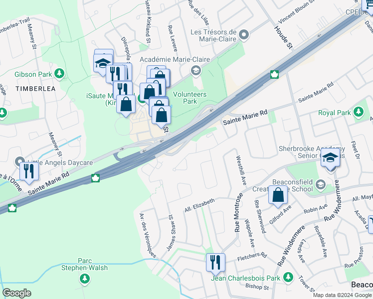 map of restaurants, bars, coffee shops, grocery stores, and more near 31 Rue Monsadel in Kirkland