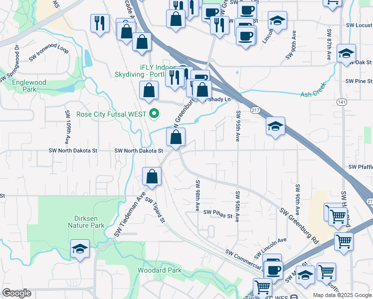 map of restaurants, bars, coffee shops, grocery stores, and more near in Tigard
