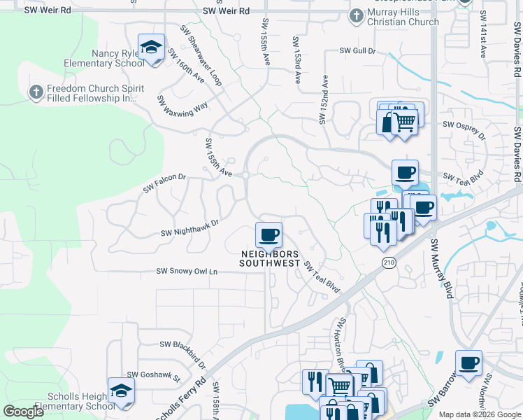 map of restaurants, bars, coffee shops, grocery stores, and more near 11212 Southwest Pintail Loop in Beaverton