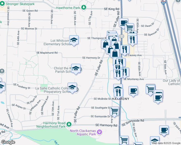 map of restaurants, bars, coffee shops, grocery stores, and more near 7688 Southeast Michael Drive in Portland