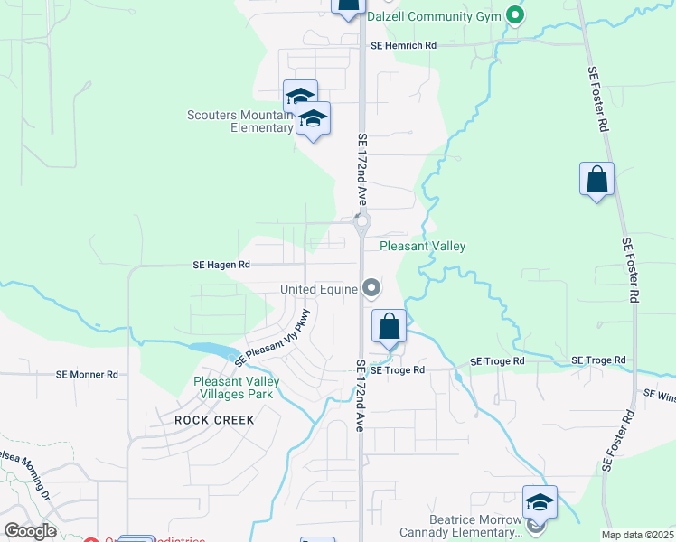 map of restaurants, bars, coffee shops, grocery stores, and more near 17158 Southeast Hagen Road in Happy Valley
