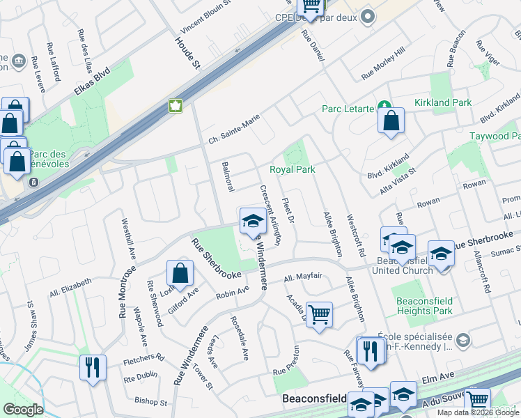 map of restaurants, bars, coffee shops, grocery stores, and more near 318 Avenue Berkshire in Beaconsfield