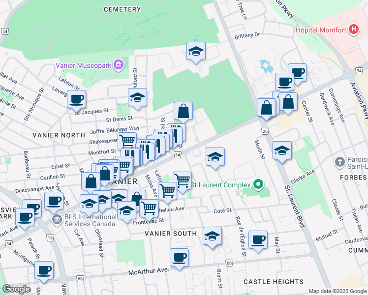 map of restaurants, bars, coffee shops, grocery stores, and more near in Ottawa