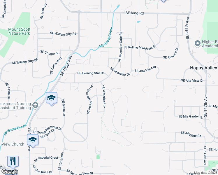 map of restaurants, bars, coffee shops, grocery stores, and more near 13453 Southeast Windflower Court in Happy Valley