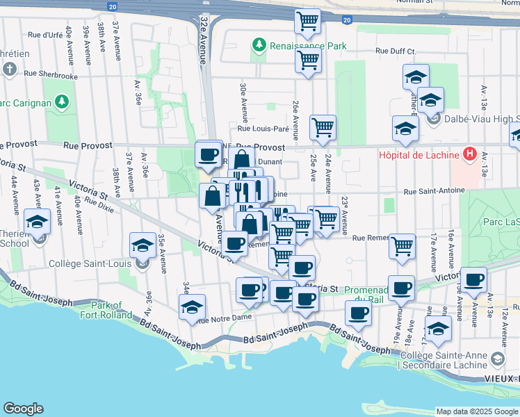 map of restaurants, bars, coffee shops, grocery stores, and more near 2942 Rue Remembrance in Montréal