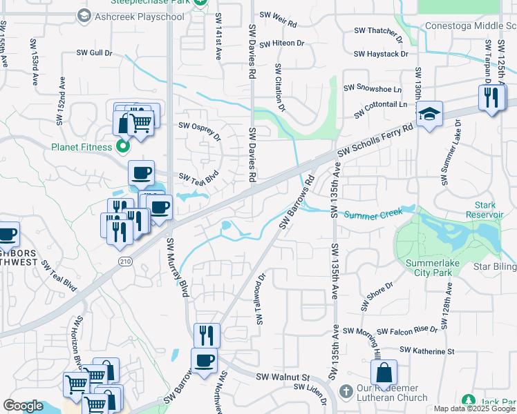 map of restaurants, bars, coffee shops, grocery stores, and more near 13900 Southwest Scholls Ferry Road in Beaverton