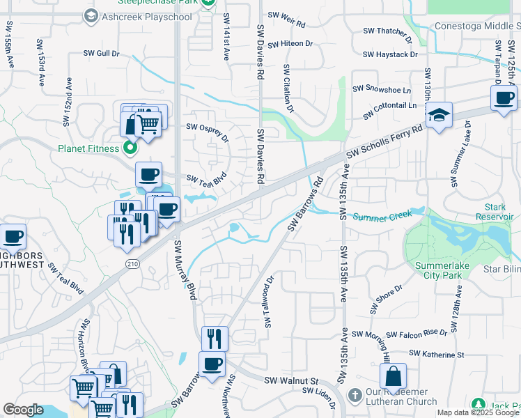 map of restaurants, bars, coffee shops, grocery stores, and more near 9940 SW Davies Rd in Beaverton