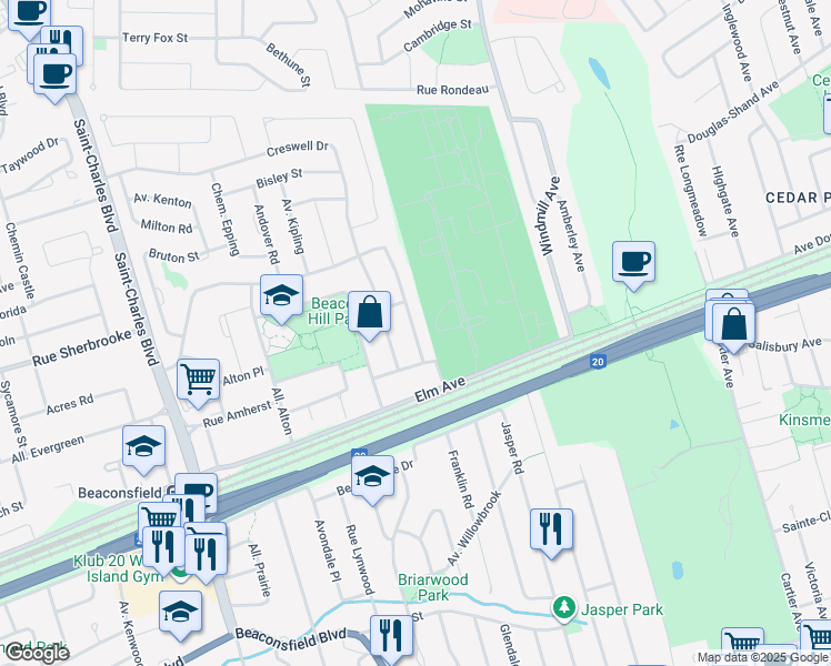 map of restaurants, bars, coffee shops, grocery stores, and more near 109 Beacon Hill Road in Beaconsfield