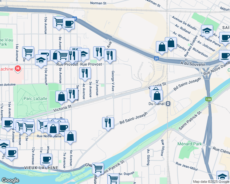 map of restaurants, bars, coffee shops, grocery stores, and more near in Montreal