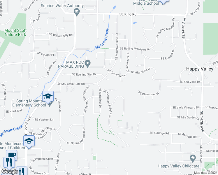 map of restaurants, bars, coffee shops, grocery stores, and more near 13453 Southeast Windflower Court in Happy Valley