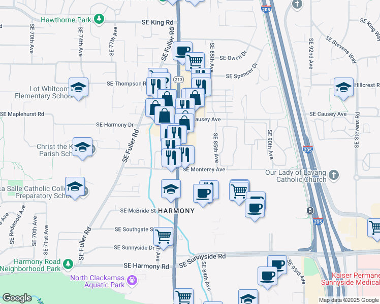 map of restaurants, bars, coffee shops, grocery stores, and more near 11520 Cascade Highway in Happy Valley