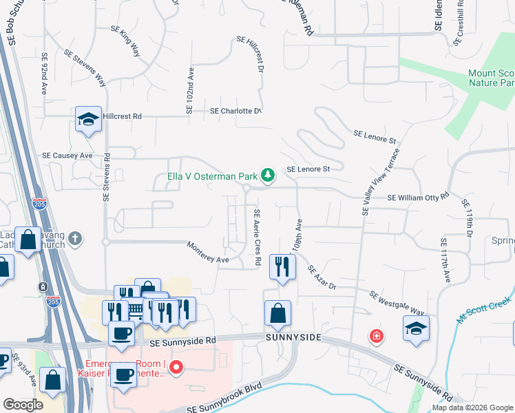 map of restaurants, bars, coffee shops, grocery stores, and more near 11588 Southeast Aerie Crescent Road in Happy Valley