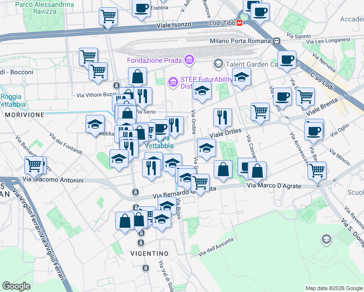 map of restaurants, bars, coffee shops, grocery stores, and more near 38 Viale Ortles in Milano