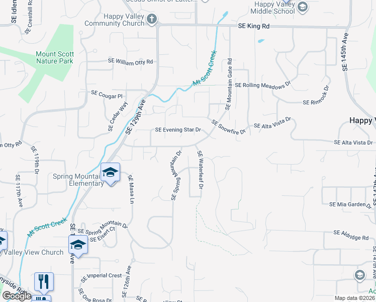 map of restaurants, bars, coffee shops, grocery stores, and more near 11633 Southeast Buckskin Court in Portland