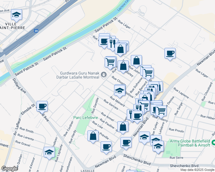 map of restaurants, bars, coffee shops, grocery stores, and more near 2431 Rue Thierry in Montréal