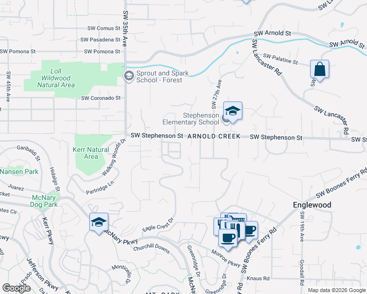 map of restaurants, bars, coffee shops, grocery stores, and more near 33 Oriole Lane in Lake Oswego