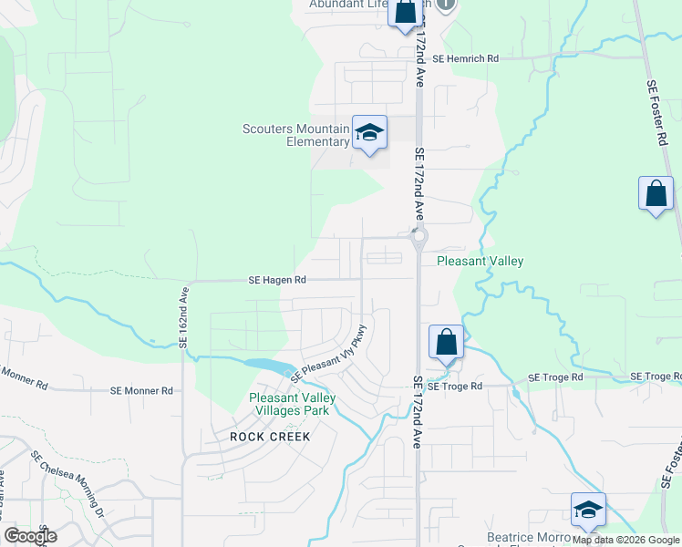 map of restaurants, bars, coffee shops, grocery stores, and more near 16821 Southeast Hagen Road in Happy Valley