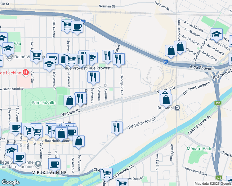 map of restaurants, bars, coffee shops, grocery stores, and more near 500 1re Avenue in Montréal