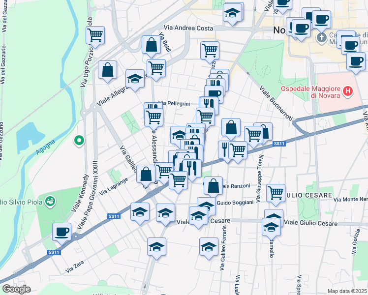 map of restaurants, bars, coffee shops, grocery stores, and more near 12 Via Stefano Melchioni in Novara