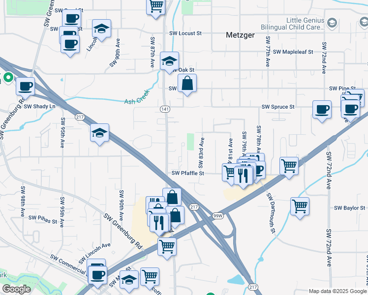 map of restaurants, bars, coffee shops, grocery stores, and more near 11120 Southwest Hall Boulevard in Tigard