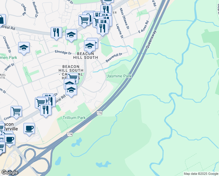 map of restaurants, bars, coffee shops, grocery stores, and more near 59 Sutton Place in Ottawa