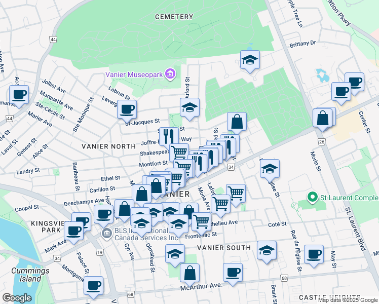 map of restaurants, bars, coffee shops, grocery stores, and more near in Ottawa