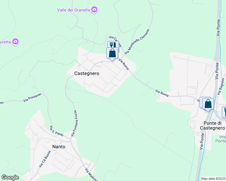 map of restaurants, bars, coffee shops, grocery stores, and more near 31 Via Nicolò Tommaseo in Castegnero