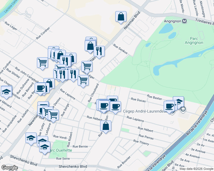 map of restaurants, bars, coffee shops, grocery stores, and more near 1703 Rue Bois-des-Caryers in Montréal