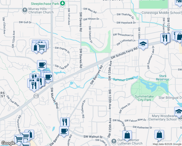 map of restaurants, bars, coffee shops, grocery stores, and more near 13800 Southwest Scholls Ferry Road in Beaverton