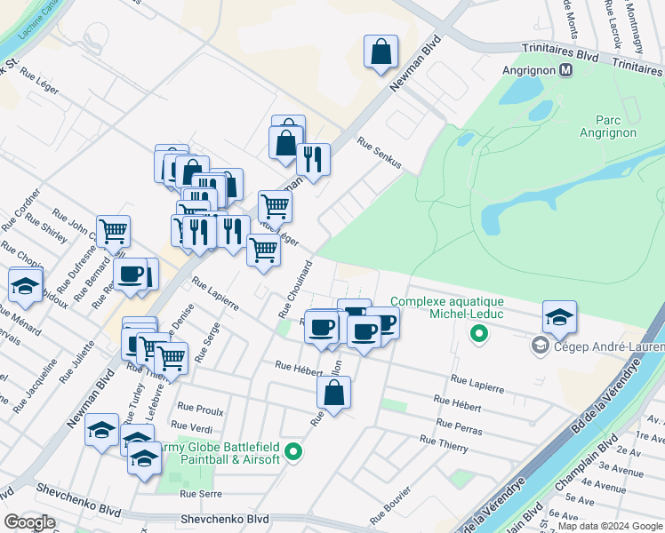 map of restaurants, bars, coffee shops, grocery stores, and more near 7330 Rue Rosaire-Gendron in Montréal