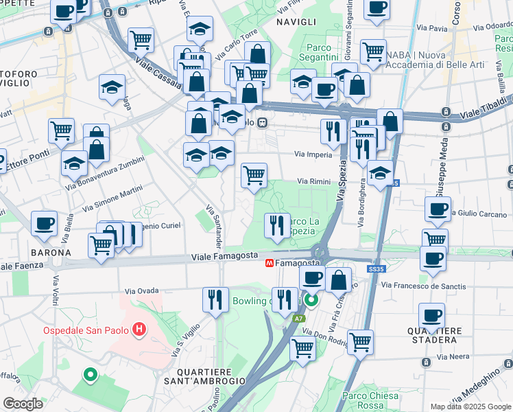 map of restaurants, bars, coffee shops, grocery stores, and more near 29 Via Moncucco in Milano