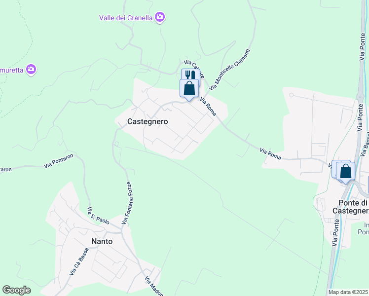 map of restaurants, bars, coffee shops, grocery stores, and more near 31 Via Nicolò Tommaseo in Castegnero