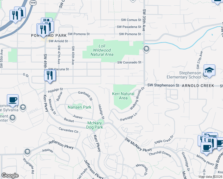 map of restaurants, bars, coffee shops, grocery stores, and more near 17 Grouse Terrace in Lake Oswego