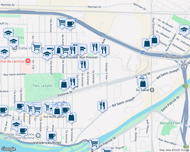 map of restaurants, bars, coffee shops, grocery stores, and more near 564 2e Avenue in Montréal