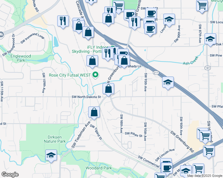 map of restaurants, bars, coffee shops, grocery stores, and more near in Tigard