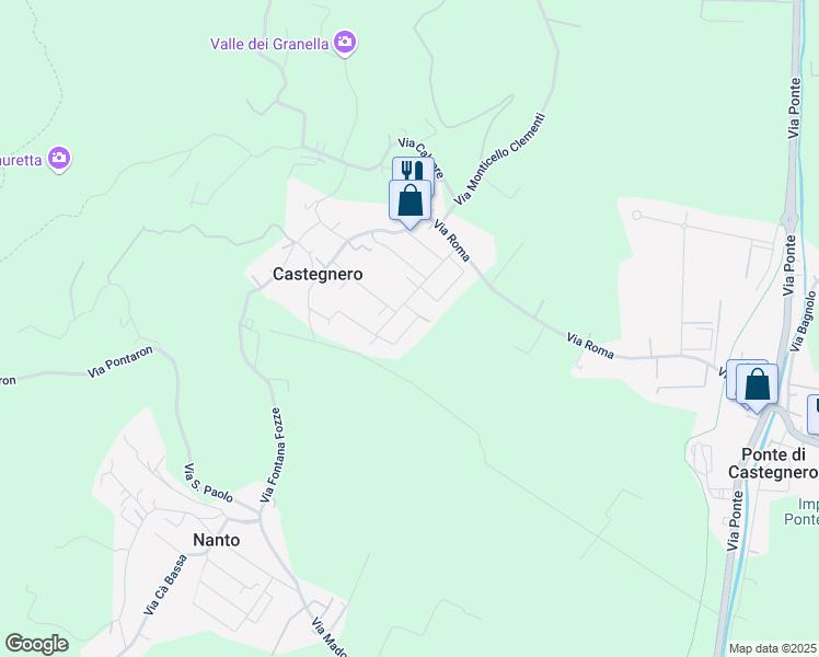 map of restaurants, bars, coffee shops, grocery stores, and more near 31 Via Nicolò Tommaseo in Castegnero