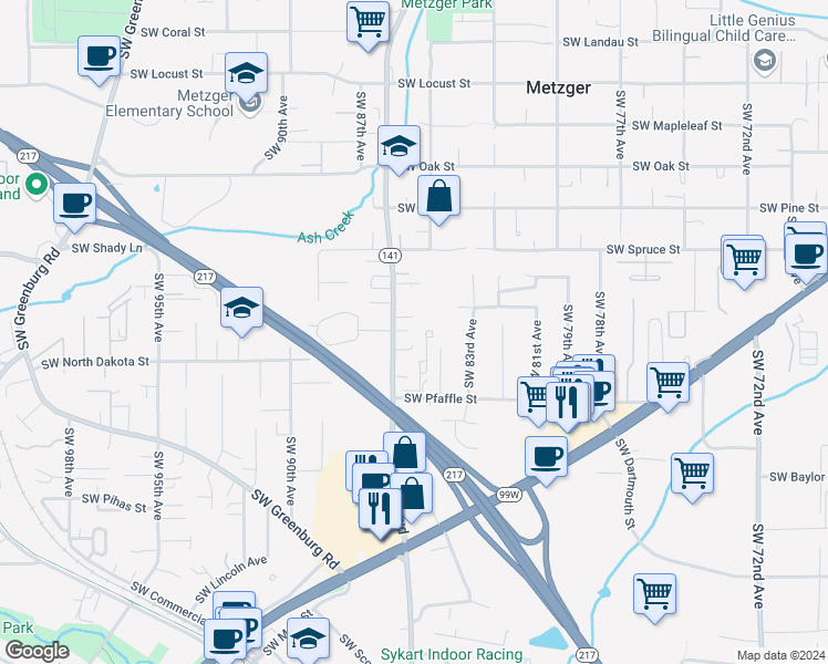map of restaurants, bars, coffee shops, grocery stores, and more near 11120 Southwest Hall Boulevard in Tigard