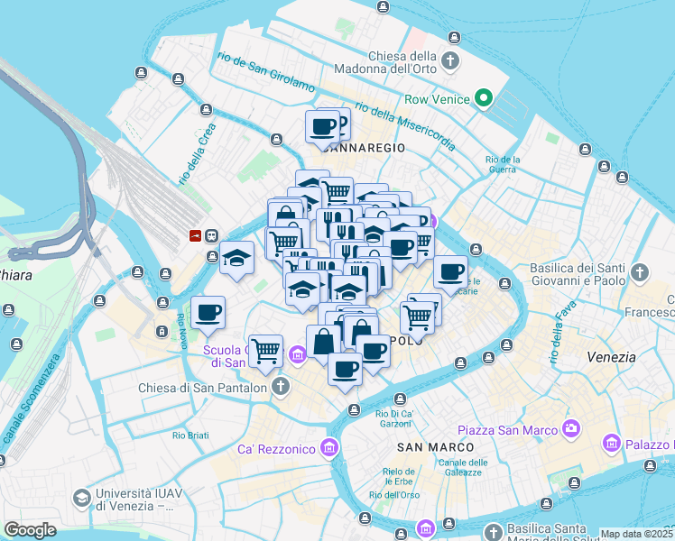 map of restaurants, bars, coffee shops, grocery stores, and more near 1042 Campiello de le Strope in Venezia