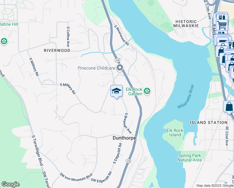 map of restaurants, bars, coffee shops, grocery stores, and more near 11733 South Breyman Avenue in Portland