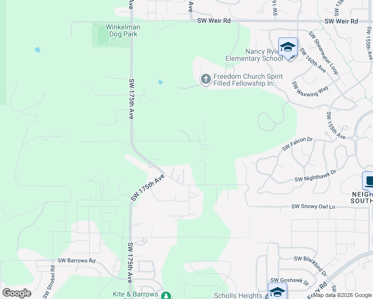 map of restaurants, bars, coffee shops, grocery stores, and more near 17007 Southwest High Hill Lane in Beaverton