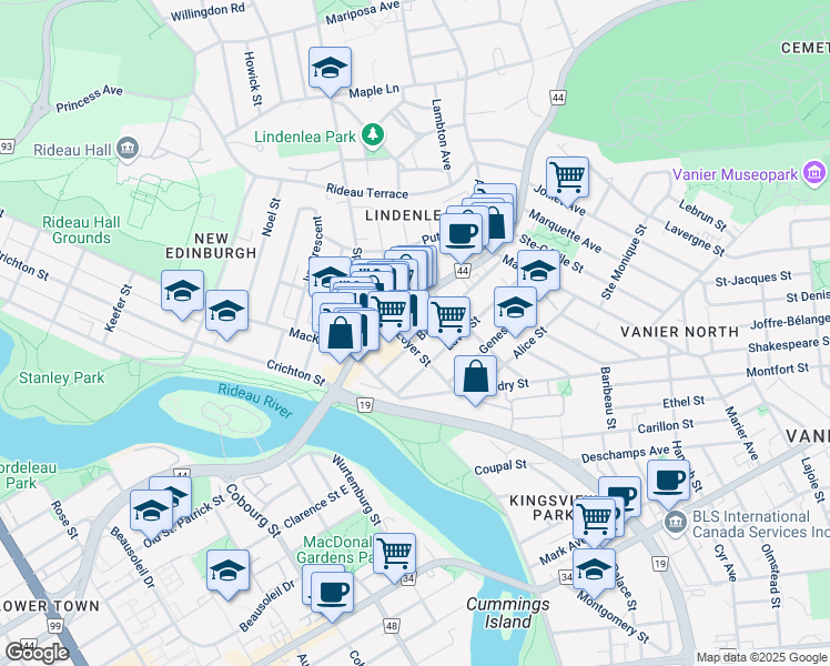 map of restaurants, bars, coffee shops, grocery stores, and more near 15 Beechwood Avenue in Ottawa