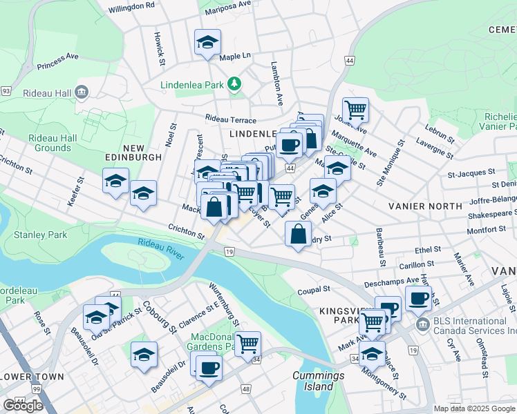 map of restaurants, bars, coffee shops, grocery stores, and more near 15 Beechwood Avenue in Ottawa