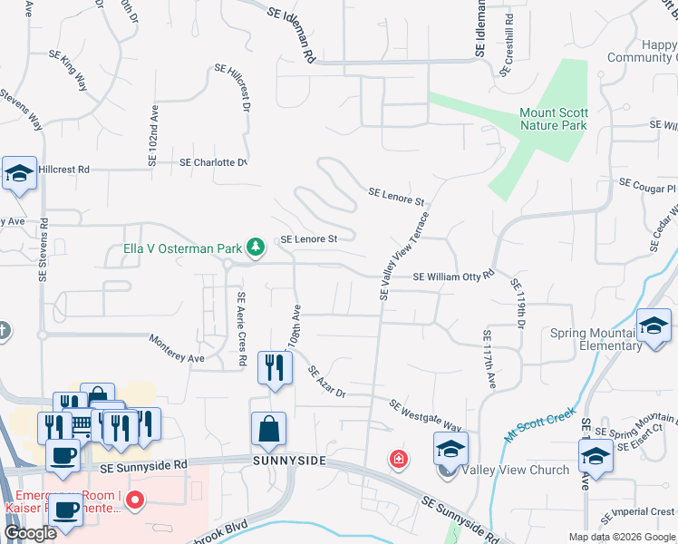 map of restaurants, bars, coffee shops, grocery stores, and more near 11085 Southeast Vista View Lane in Happy Valley