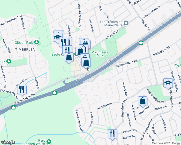 map of restaurants, bars, coffee shops, grocery stores, and more near Chemin Sainte-Marie in Kirkland