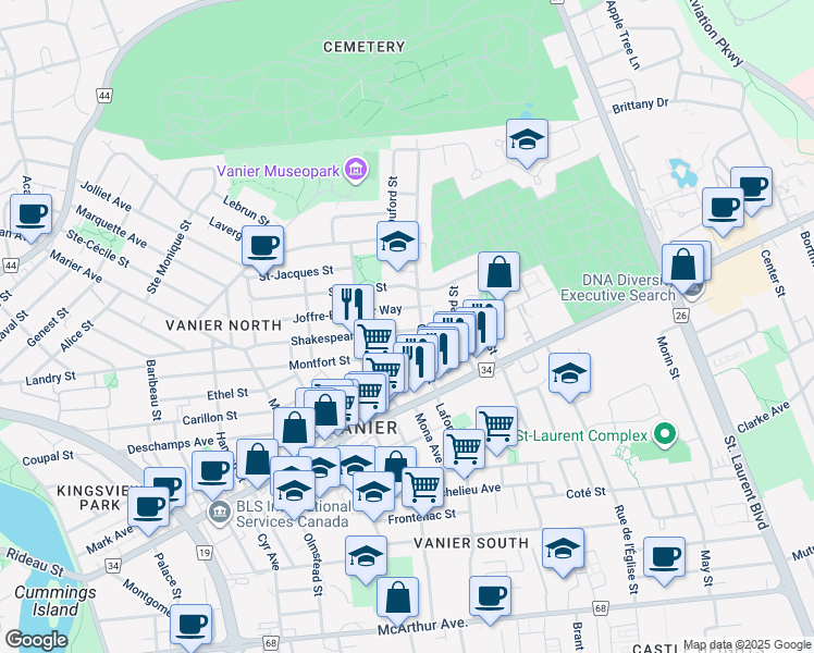 map of restaurants, bars, coffee shops, grocery stores, and more near 341 Shakespeare Street in Ottawa