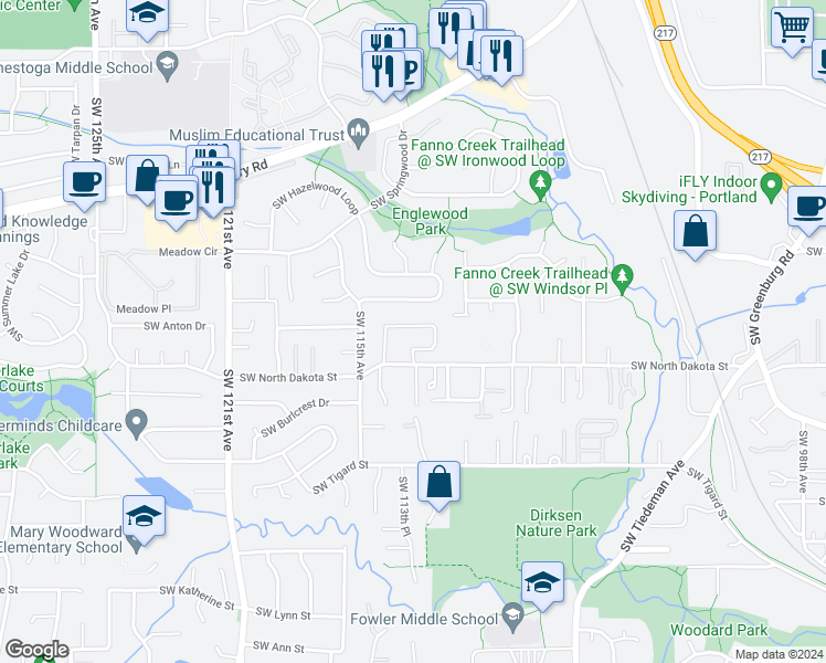 map of restaurants, bars, coffee shops, grocery stores, and more near 11288 Southwest Ellson Lane in Tigard