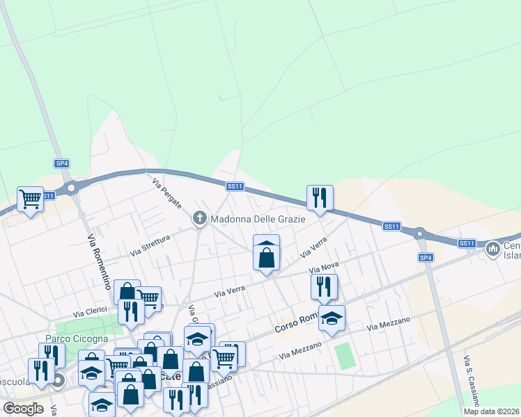 map of restaurants, bars, coffee shops, grocery stores, and more near 35 Via Pregagliana in Trecate
