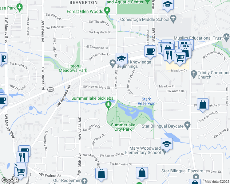map of restaurants, bars, coffee shops, grocery stores, and more near 11127 Southwest Eschman Way in Tigard