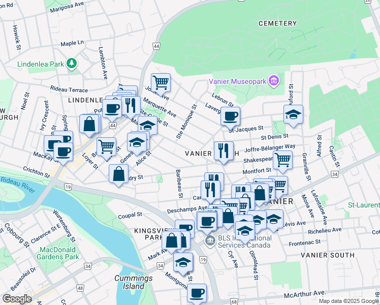 map of restaurants, bars, coffee shops, grocery stores, and more near 140 Marier Avenue in Ottawa