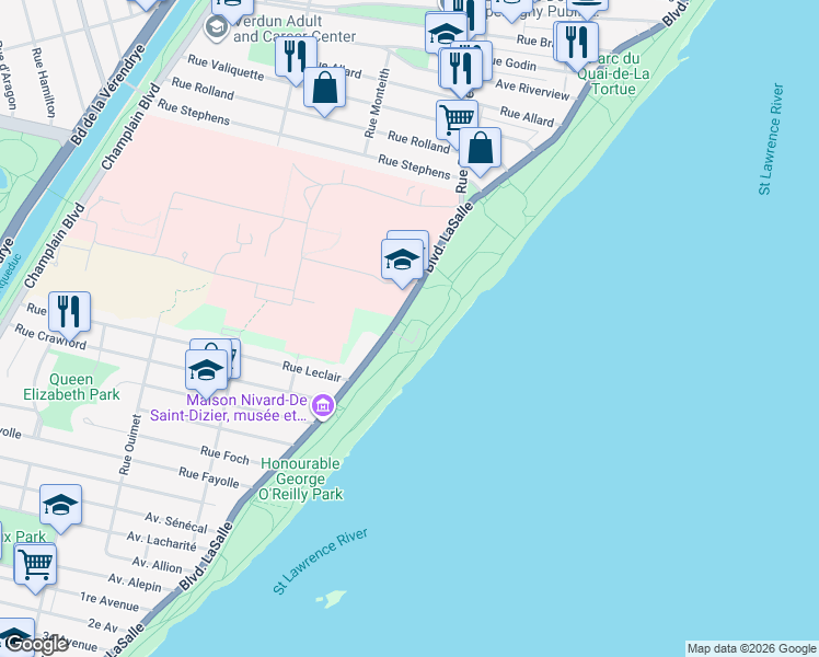 map of restaurants, bars, coffee shops, grocery stores, and more near 7000 Boulevard LaSalle in Montréal